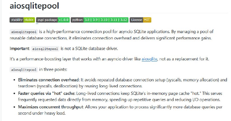 aiosqlitepool：高效管理 SQLite 连接，提升异步数据库操作性能的轻量级解决方案