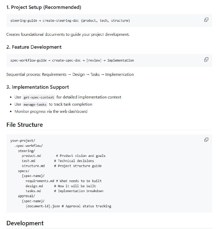 Model Context Protocol (MCP) 服务端——为 AI 辅助软件开发打造的结构化规格驱动工作流工具，集成实时网页仪表盘与 VSCode 插件，助力开发者无缝管理项目进度