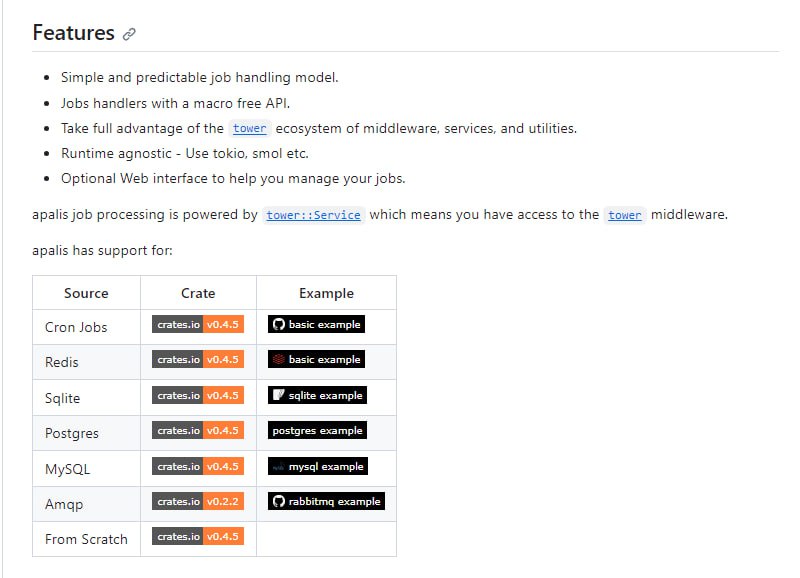 apalis：Rust写的简单、可扩展多线程后台作业和消息处理库