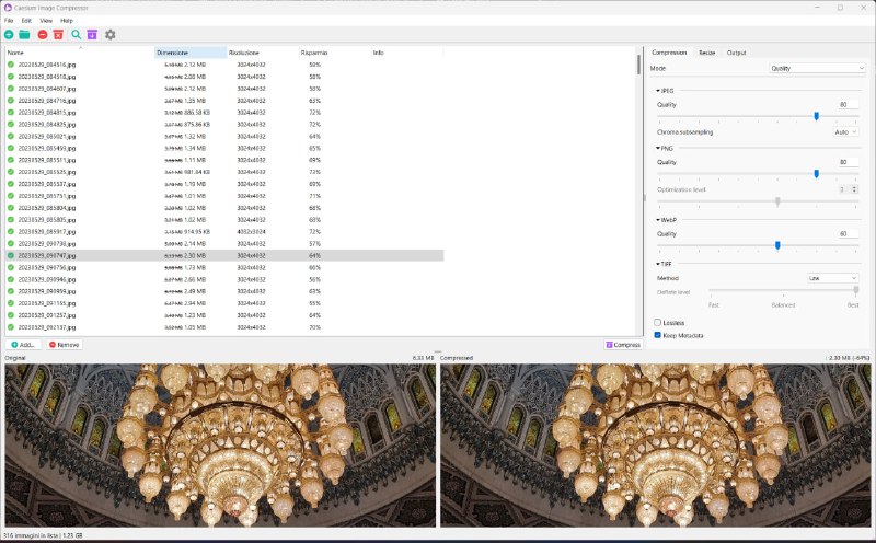 数字图片存储、发送和分享的优化工具，支持JPG、PNG和WebP格式，能在保持图像整体质量的同时快速减小文件大小和分辨率Caesium Image Compressor | #工具