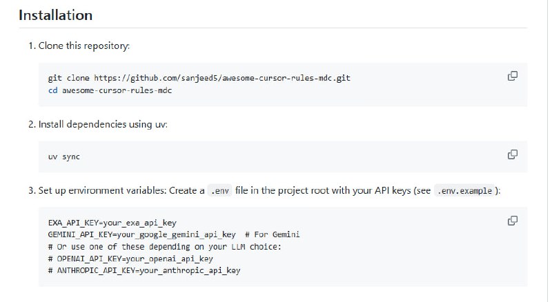 为开发者提供高效生成Cursor MDC规则文件的工具利用Exa进行语义搜索，结合LLM生成高质量内容；支持并行处理，大幅提升效率；自动跟踪进度，可随时中断并恢复运行Awesome Cursor Rules MDC | #工具为开发者提供高效生成Cursor MDC规则文件的工具利用Exa进行语义搜索，结合LLM生成高质量内容；支持并行处理，大幅提升效率；自动跟踪进度，可随时中断并恢复运行Awesome Cursor Rules MDC | #工具