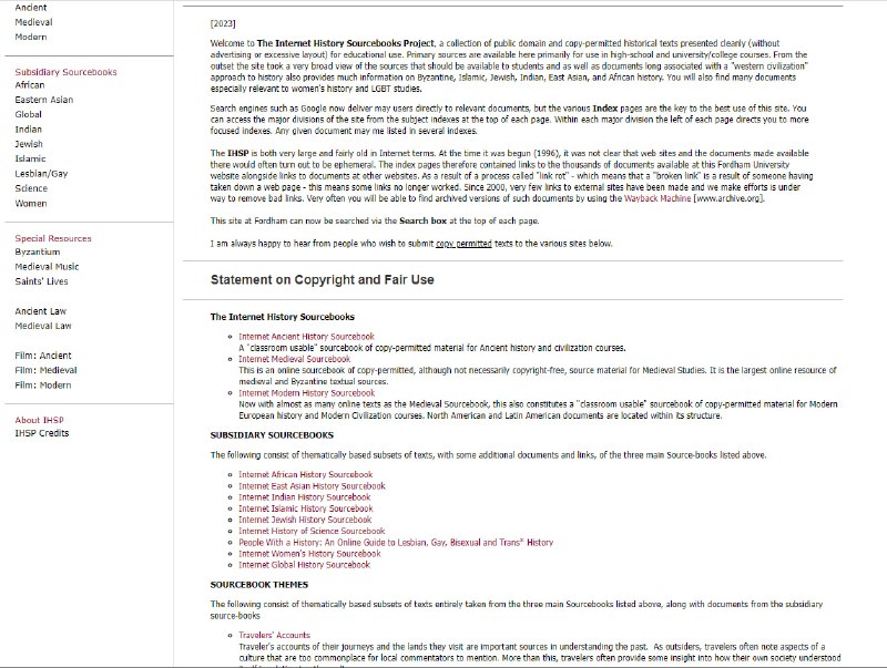 互联网历史资料库项目：一个公有领域和允许复制的历史文本的集合，干净利落地呈现 （无广告或过度布局）用于教育用途