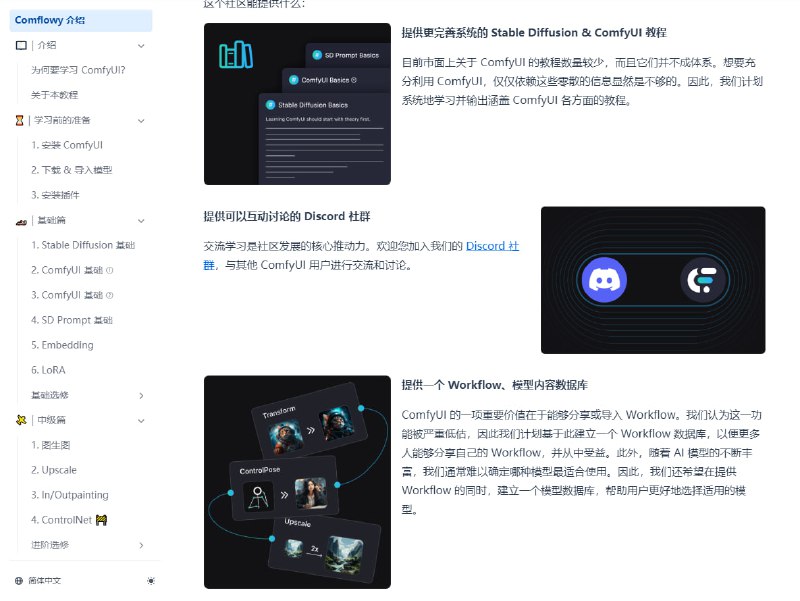 Comflowy - ComfyUI 社区：致力于打造更优质的生产工具和构建开发者与用户内容社区，提供系统化的Stable Diffusion和ComfyUI教程，以及互动讨论的Discord社群
