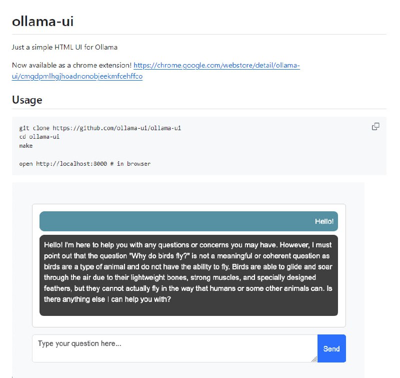 ollama-ui：用于Ollama的简单HTML界面，支持定制API URL、提供Chrome扩展、支持多种语言，如JavaScript、HTML和CSS