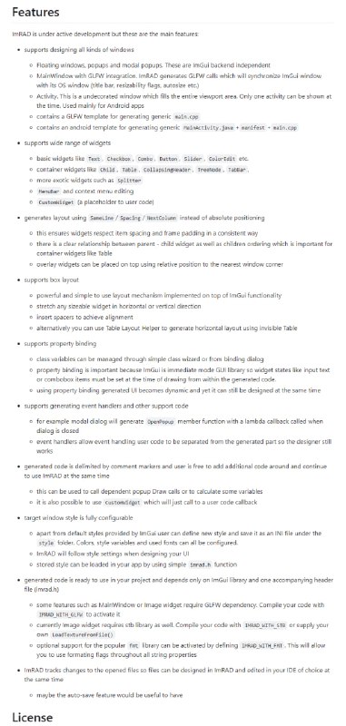 ImRAD：ImGui库的GUI构建器，提供跨平台的C++代码生成和解析功能，支持多种窗口和控件设计，适用于Android应用和桌面软件开发