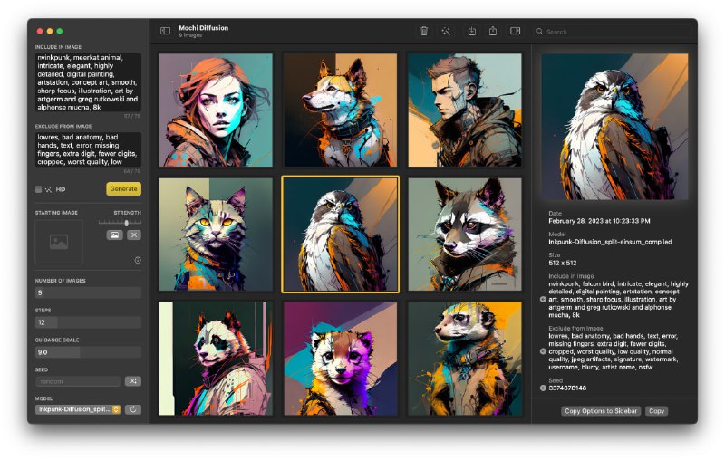 Mochi Diffusion，在 Mac 上原生运行 Stable Diffusion本应用内置 Apple 的 Core ML Stable Diffusion 框架 以实现在搭载 Apple 芯片的 Mac 上用极低的内存占用发挥出最优性能，并同时兼容搭载 Intel 芯片的 Mac