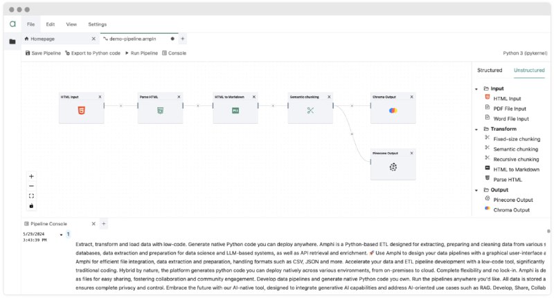 低代码ETL工具，支持结构化和非结构化数据，可生成可在任何地方部署的Python代码Amphi-ETL | #工具