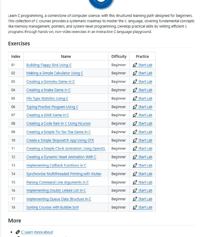 Practice C Programming Projects：学习C语言从动手实践开始，这个开源项目收集了18个适合初学者的编程挑战，涵盖了从基础计算器、小游戏到数据结构和系统编程的实用项目