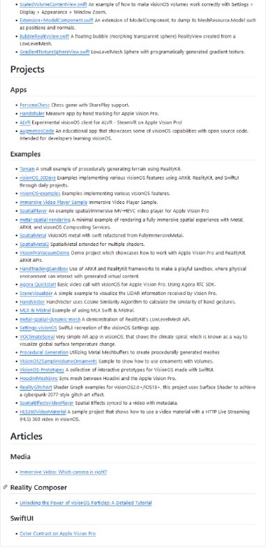 visionOS开发者资源列表：为visionOS开发者提供一系列资源，包括社区、在线课程、AI工具、代码补全工具、苹果官方资源等，旨在帮助开发者更好地开发visionOS应用visionOS开发者资源列表：为visionOS开发者提供一系列资源，包括社区、在线课程、AI工具、代码补全工具、苹果官方资源等，旨在帮助开发者更好地开发visionOS应用