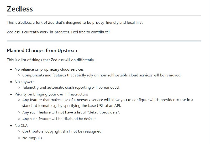 Zedless：专注隐私保护与本地优先的 Zed 编辑器分支，彻底摆脱对专有云服务的依赖，打造更安全透明的开发环境