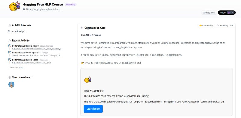 Hugging Face NLP Course：一站式自然语言处理学习平台，从零到精通的NLP知识宝库，最新更新了监督微调(SFT)的相关内容