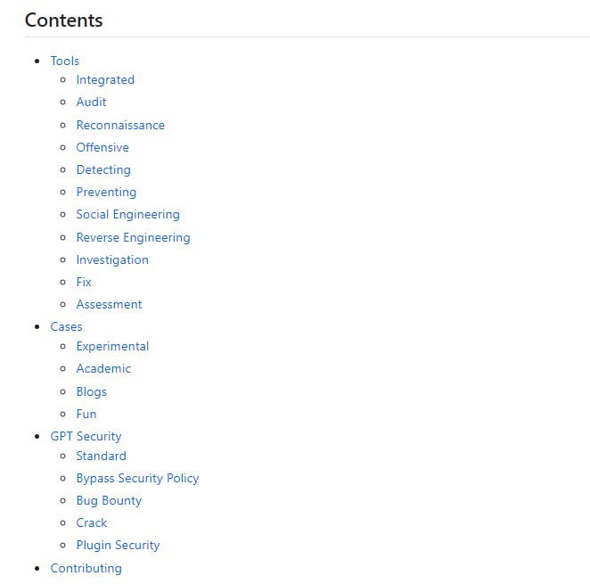 与LLM或GPT相关的安全工具、实验案例等资源列表Awesome GPT+Security | #工具