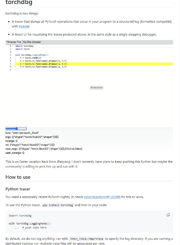 torchdbg：PyTorch 操作的跟踪器和反应式 UI，用于以调试器的形式可视化跟踪