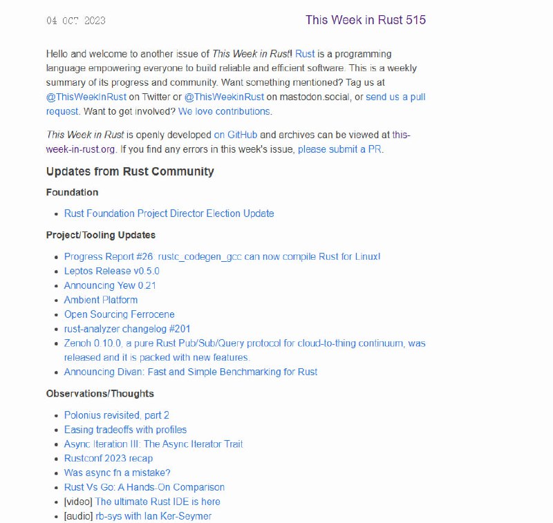 This Week in Rust | #Rust此页面可了解 Rust 生态在一周内的动态