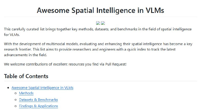 Awesome Spatial Intelligence in VLMs：多模态视觉语言模型（VLM）在空间智能领域的研究和应用正快速发展