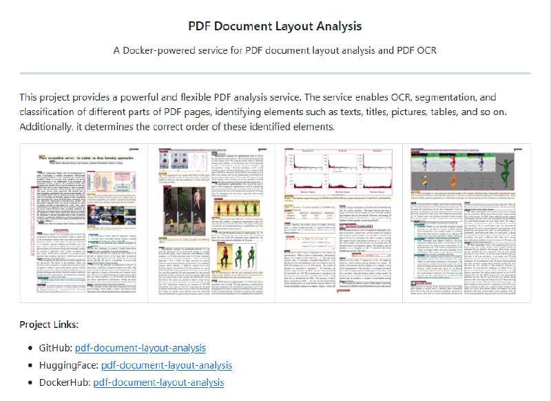 PDF文档布局分析工具，能快速识别PDF页面中的文本、标题、图片、表格等元素，让PDF内容提取变得轻松高效