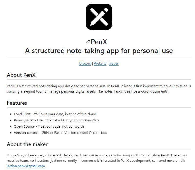 PenX：结构化的个人笔记应用，着重于保护隐私，采用端到端加密来同步数据，代码开源可信