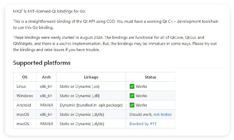 MIQT：MIT 许可证的 Qt 绑定库，用于 Go 语言，支持多平台应用程序开发