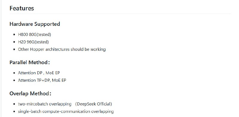 一款针对NVIDIA Hopper架构的深度学习推理性能模拟器，能快速估算DeepSeek V3/R1在不同硬件上的表现支持H800和H20等Hopper架构GPU；提供多种并行和重叠计算方法；提供详细的性能分析图表DeepSeek Simulator | #模拟器一款针对NVIDIA Hopper架构的深度学习推理性能模拟器，能快速估算DeepSeek V3/R1在不同硬件上的表现支持H800和H20等Hopper架构GPU；提供多种并行和重叠计算方法；提供详细的性能分析图表DeepSeek Simulator | #模拟器
