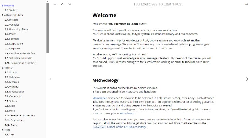100 Exercises To Learn Rust：Rust编程语言核心概念学习工具，通过约100个练习逐步构建Rust知识体系，适合初学者和中级开发者，支持课堂学习与个人自学，提供交互式和实践性学习体验