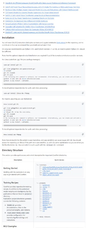 CoreNet: Apple的深度网络训练库，用于训练深度神经网络，支持各种任务，包括基础模型(如 CLIP 和 LLM)、目标分类、目标检测和语义分割