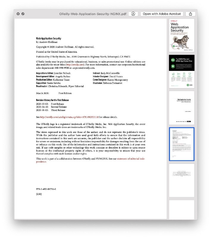 一本开源技术 #书籍 ：《Web 应用安全》，该书主要讲解 Web 应用常见漏洞、#Web 安全保护措施部署、应用安全性提升具体技巧、Web 应用权限管理等内容 #电子书一本开源技术 #书籍 ：《Web 应用安全》，该书主要讲解 Web 应用常见漏洞、#Web 安全保护措施部署、应用安全性提升具体技巧、Web 应用权限管理等内容 #电子书