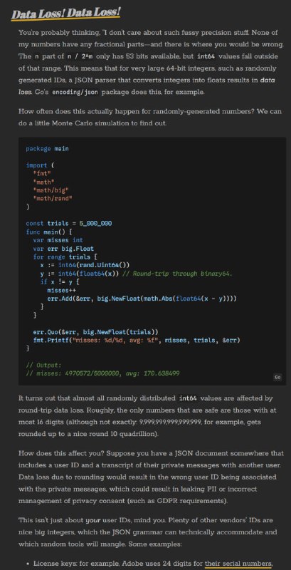 一篇讨论 JSON 格式的设计缺陷、实际使用中的问题以及这些问题对数据处理和交换的影响的文章 | link作者指出，尽管JSON因其简洁性而被广泛使用，但其设计上的不足导致了数据损坏、解析不一致等问题