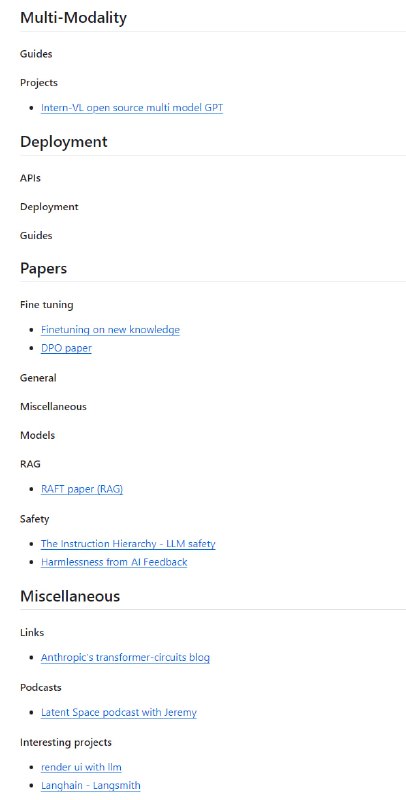 大型语言模型资源集合：为Dan Becker和Hamel Husain举办的“精通大型语言模型：端到端微调和部署”研讨会聚合的资源，包含算法、微调、模型、多模态、部署等方面的内容大型语言模型资源集合：为Dan Becker和Hamel Husain举办的“精通大型语言模型：端到端微调和部署”研讨会聚合的资源，包含算法、微调、模型、多模态、部署等方面的内容