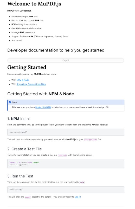 MuPDF.js：为 JavaScript 和 TypeScript 构建的 MuPDF 库，利用 WebAssembly 提供快速和高效的 PDF 操作功能