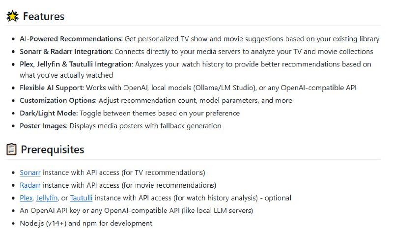 Recommendarr：基于Radarr和Sonarr库信息的AI驱动推荐系统