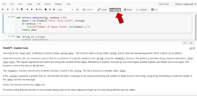 将 ChatGPT 集成到 Jupyter Notebooks 的浏览器插件ChatGPT for Jupyter是一个浏览器扩展，在Jupyter Notebooks和Jupyter Lab中提供各种帮助程序功能，由ChatGPT提供支持主要功能，有 ChatGPT：格式 - 自动将注释、文档字符串和格式添加到代码单元格