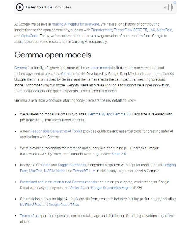 Google DeepMind推出Gemma模型这是一款轻量级、先进的开源模型，供开发者和研究人员用于AI构建