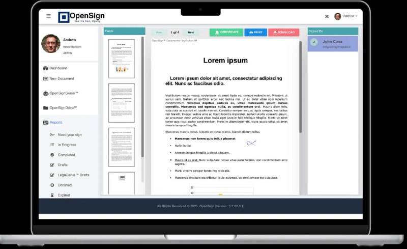 OpenSign 是一个开源文档电子签名解决方案，旨在为 DocuSign、PandaDoc、SignNow、Adobe Sign、Smartwaiver、SignRequest、HelloSign 和 Zoho Sign 等商业平台提供安全、可靠且免费的替代方案