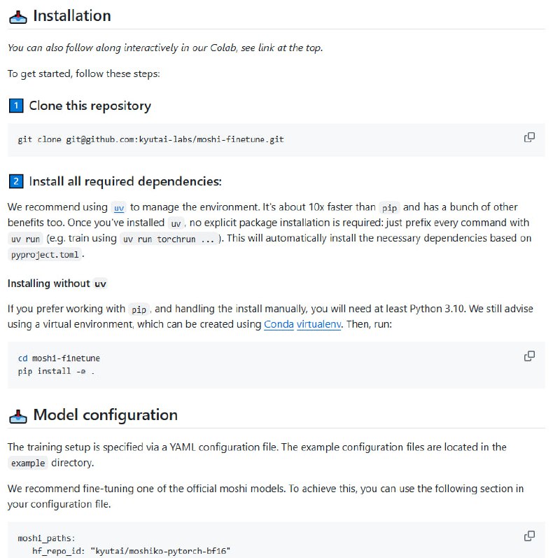 轻松微调Moshi模型的高效工具，让你快速拥有个性化语音交互模型使用LoRA技术，微调过程轻量高效；支持多GPU加速训练，提升训练速度；提供完整教程和示例代码，新手也能快速上手Moshi-Finetune | #工具轻松微调Moshi模型的高效工具，让你快速拥有个性化语音交互模型使用LoRA技术，微调过程轻量高效；支持多GPU加速训练，提升训练速度；提供完整教程和示例代码，新手也能快速上手Moshi-Finetune | #工具
