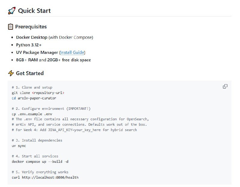 The Mother of AI Project：构建高质量生产级RAG系统，远离“一开始就向量搜索”的误区，掌握业界标准的关键词+向量混合检索技术：• 从零搭建：Docker、FastAPI、PostgreSQL、OpenSearch、Airflow 等基础设施全覆盖  • 自动化数据管道：集成 arXiv API + Docling，实现论文自动抓取与结构化解析  • 关键词检索为基石：BM25算法实现精准、高效的全文检索，解析搜索背后逻辑，提升可解释性  • 智能分块+混合搜索：基于语义的文档切片，结合关键词与向量检索（RRF融合），兼顾速度与理解深度  • 本地LLM集成：Ollama本地模型支持，隐私安全、6倍响应速度提升，支持流式输出，交互体验流畅  • 生产级监控与缓存：Langfuse全链路追踪，Redis高性能缓存，实现150-400倍响应加速与60%+缓存命中率  • 分阶段学习路径：六周系统课程，从基础设施搭建到完整RAG系统上线，代码、笔记本、API文档全开放  • 面向AI工程师、软件开发者、数据科学家，全面掌握生产环境下RAG系统打造的关键技能  这套以实践驱动的项目，摒弃盲目追求AI优先的做法，强调搜索基础的重要性，真正还原业界顶尖公司的研发流程，助你构建可维护、高效、可扩展的智能研究助手