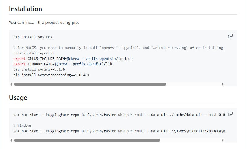 Vox Box：一个与OpenAI API兼容的文本转语音和语音转文本服务器，支持Whisper、FunASR、Bark和CosyVoice后端