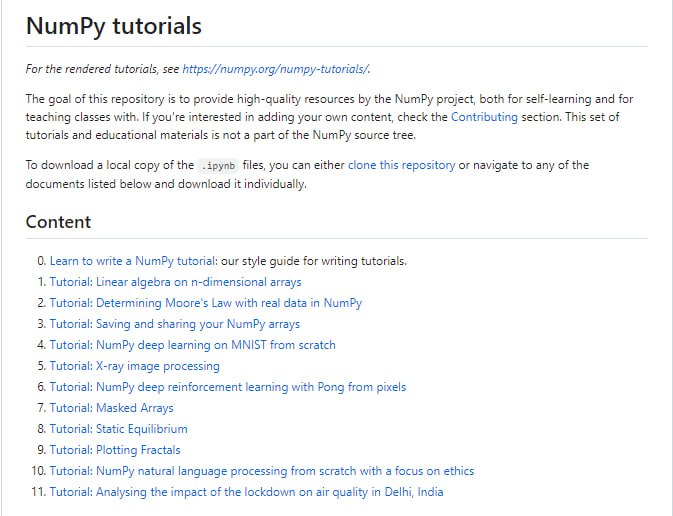 一系列基于Jupyter Notebook的NumPy教程和教育材料，可以用于自学和教学 | NumPy tutorials