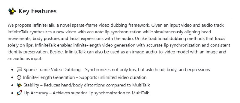 无限时长音频驱动视频生成技术——InfiniteTalk，突破传统视频配音局限，实现高质量、连续且精准的口型与动作同步