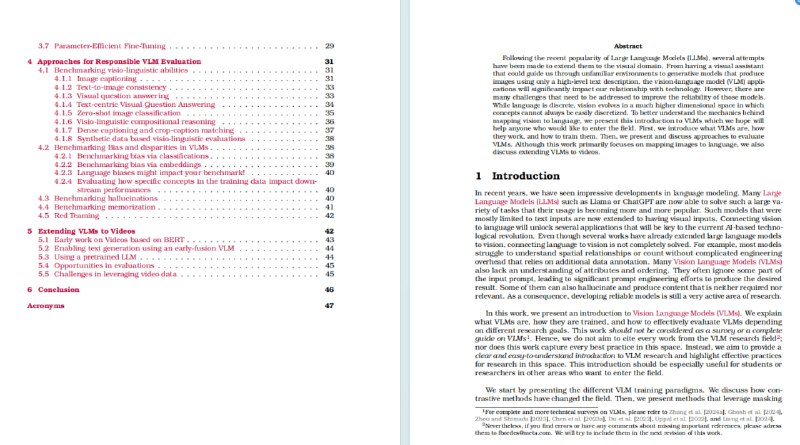 An Introduction to Vision-Language Modeling归纳了当前视觉语言模型的主要方法，即对比学习、掩码、生成式和利用预训练模型，阐述了各自的工作机制、优势和局限，为视觉语言模型研究提供指导