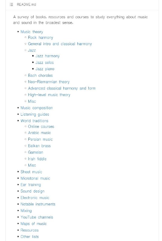 乐理相关资源大列表对书籍、资源和课程的调查，从最广泛的意义上研究有关音乐和声音的一切