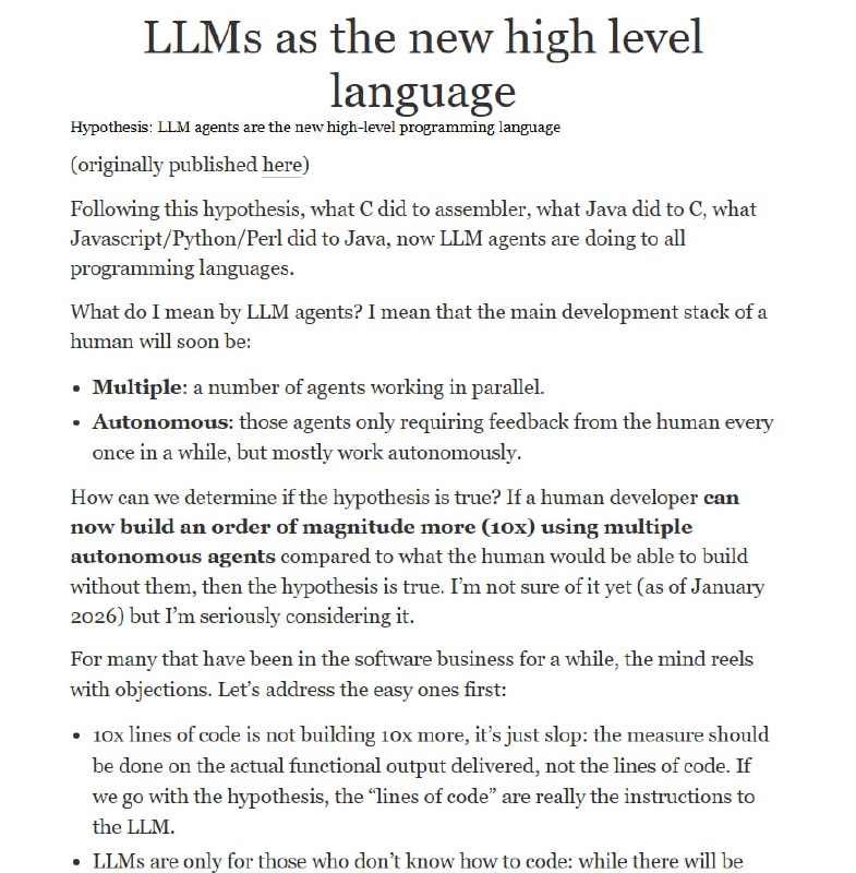 LLM智能体正在成为新一代高级编程语言 | blog一个大胆的假设：C语言之于汇编，Java之于C，Python之于Java，现在LLM智能体正在对所有编程语言做同样的事