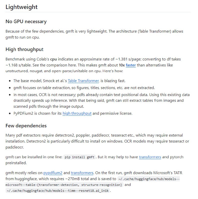 轻量高性能深度PDF表格提取工具，支持多种格式输出，无需GPU即可实现快速表格转换gmft | #工具