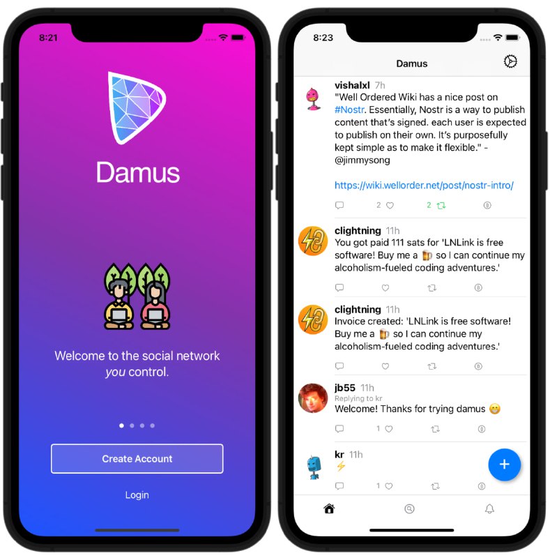 damus：一个类似Twitter的nostr客户端，适用于iPhone，iPad和MacOS在TestFlight上获取Damus应用程序 | 地址 | 相关介绍