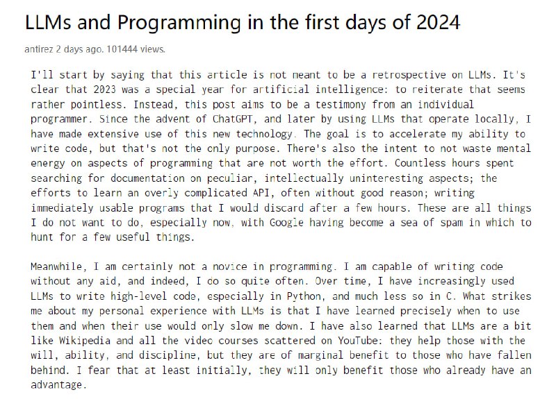 Redis 作者 Antirez 写了篇文章，分享用 LLM 编程的体验，相当务实