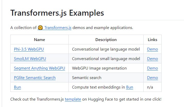 Transformers.js Examples：Hugging Face提供的一系列🤗 Transformers.js演示和示例应用程序，支持多种语言模型的交互和应用开发