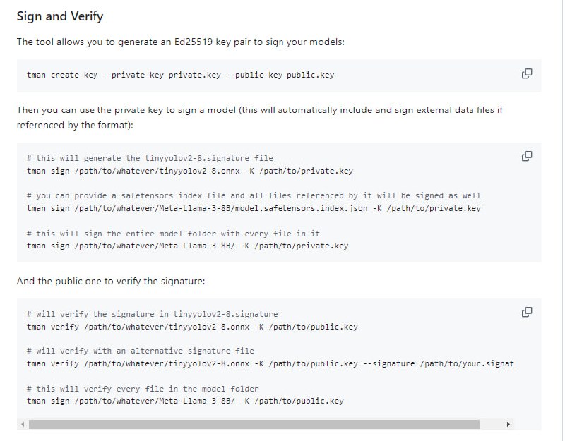 用于机器学习模型文件检查、验证、签名和验证的实用工具