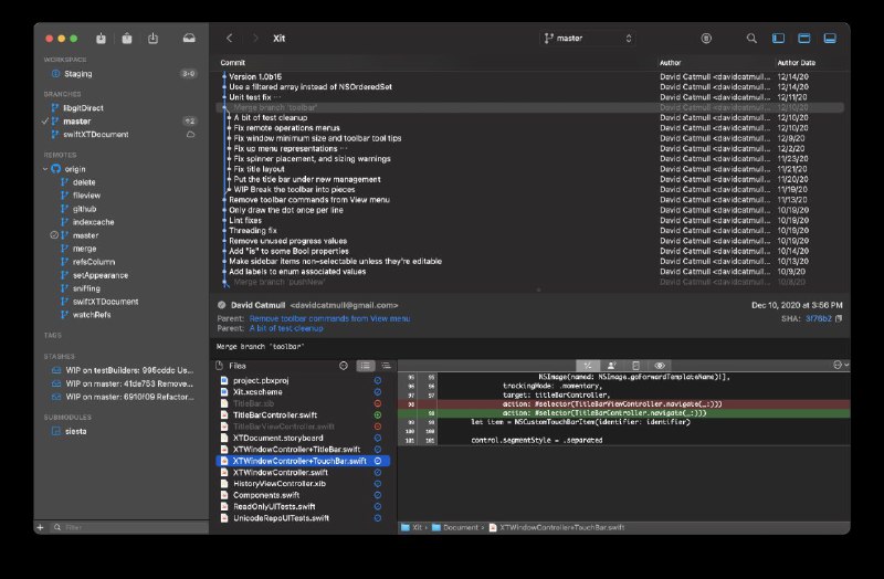 一个开源的Mac OS 简易 Git 客户端侧边栏显示分支、远程、标签、子模块和储藏