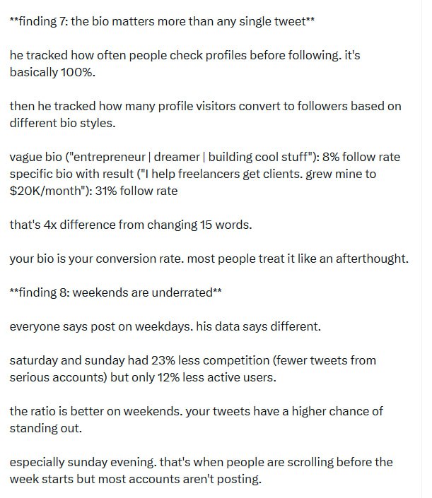 有人花14个月跟踪5万条推文，逆向研究了Twitter算法，揭示了10个关键真相，颠覆了大多数“专家”的说法：帖子1. 决定推文命运的是前47分钟