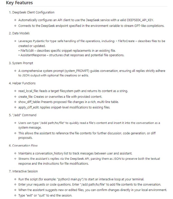 DeepSeek Engineer：基于DeepSeek API打造的编程助手，能实时读取、修改和创建本地文件