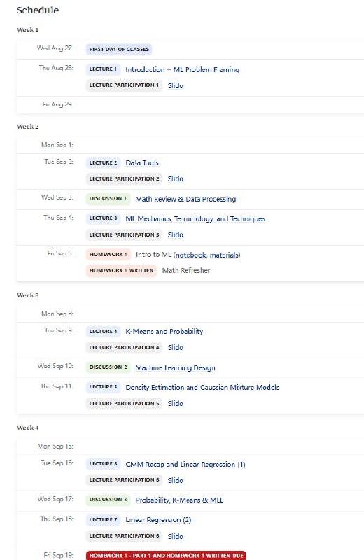 加州大学伯克利分校的机器学习导论课程（2025年秋季版）本课程介绍机器学习的理论基础、算法和应用，将数学的严谨性与实践经验相结合